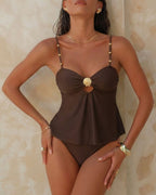 Willluxe® Tummy Control Two Piece Elegant Backless Ruffle Bikini
