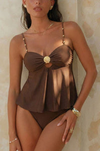 Willluxe® Tummy Control Two Piece Elegant Backless Ruffle Bikini