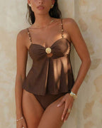 Willluxe® Tummy Control Two Piece Elegant Backless Ruffle Bikini
