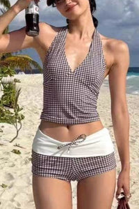 Willluxe® Check Pattern Bikini Top & Bottom Set
