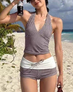 Willluxe® Check Pattern Bikini Top & Bottom Set