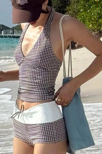 Willluxe® Check Pattern Bikini Top & Bottom Set