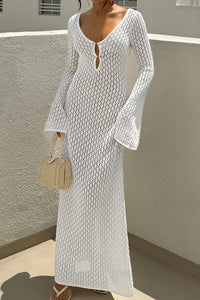 Willluxe® Bohemian Crochet Long Sleeve Maxi Beach Cover-Up Dress