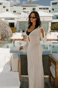 Willluxe® Bohemian Crochet Long Sleeve Maxi Beach Cover-Up Dress
