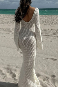 Willluxe® Bohemian Crochet Long Sleeve Maxi Beach Cover-Up Dress