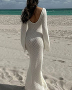 Willluxe® Bohemian Crochet Long Sleeve Maxi Beach Cover-Up Dress