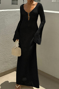 Willluxe® Bohemian Crochet Long Sleeve Maxi Beach Cover-Up Dress