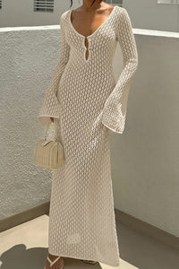 Willluxe® Bohemian Crochet Long Sleeve Maxi Beach Cover-Up Dress