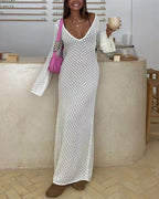 Willluxe® Bohemian Crochet Long Sleeve Maxi Beach Cover-Up Dress