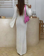 Willluxe® Bohemian Crochet Long Sleeve Maxi Beach Cover-Up Dress