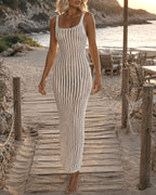 Willluxe® Open Back Crochet Knit Beach Maxi Dress Cover-Up