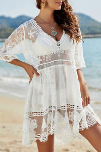 Willluxe® V-Neck Lace Crochet Bikini Cover Up With Tassels