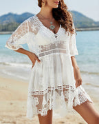 Willluxe® V-Neck Lace Crochet Bikini Cover Up With Tassels
