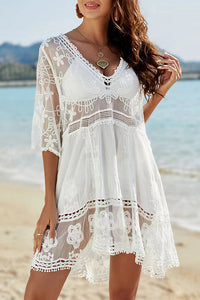 Willluxe® V-Neck Lace Crochet Bikini Cover Up With Tassels