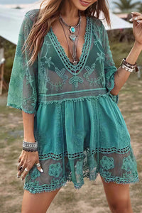Willluxe® V-Neck Lace Crochet Bikini Cover Up With Tassels