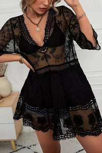Willluxe® V-Neck Lace Crochet Bikini Cover Up With Tassels