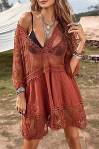 Willluxe® V-Neck Lace Crochet Bikini Cover Up With Tassels