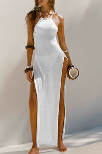 Willluxe® Double Slit Knit Halter Maxi Beach Cover-Up Dress