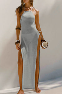 Willluxe® Double Slit Knit Halter Maxi Beach Cover-Up Dress