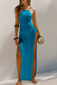 Willluxe® Double Slit Knit Halter Maxi Beach Cover-Up Dress