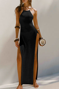 Willluxe® Double Slit Knit Halter Maxi Beach Cover-Up Dress