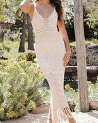 Willluxe® Boho Crochet Fringe Maxi Dress Beach Cover-Up