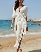 Willluxe® Deep-V High Slit Beach Cover-Up Maxi Dress