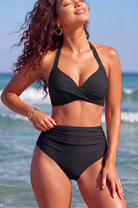 Willluxe® Mesh Halter Plunge Tummy Control One-Piece Swimsuit