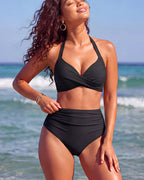 Willluxe® Mesh Halter Plunge Tummy Control One-Piece Swimsuit