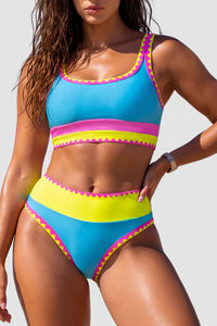 Willluxe® Neon Color Block 3-Piece High-Waisted Bikini Set With Skirt