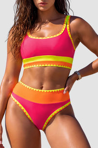 Willluxe® Neon Color Block 3-Piece High-Waisted Bikini Set With Skirt