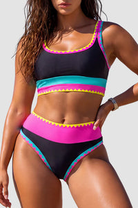 Willluxe® Neon Color Block 3-Piece High-Waisted Bikini Set With Skirt