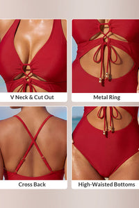 Willluxe® Cutout Lace-Up Plunge One-Piece Swimsuit