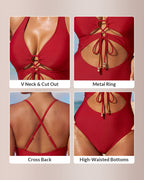Willluxe® Cutout Lace-Up Plunge One-Piece Swimsuit