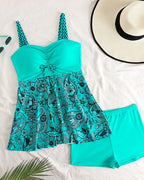 Willluxe® Vintage Printed Swimdress Tummy Control One-Piece Swimsuit