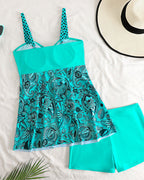 Willluxe® Vintage Printed Swimdress Tummy Control One-Piece Swimsuit