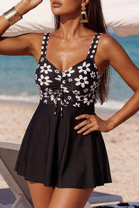 Willluxe® Vintage Printed Swimdress Tummy Control One-Piece Swimsuit