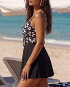 Willluxe® Vintage Printed Swimdress Tummy Control One-Piece Swimsuit