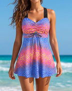 Willluxe® Vintage Printed Swimdress Tummy Control One-Piece Swimsuit