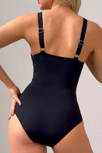 Willluxe® Chic Striped Colorblock One-Piece Swimsuit with Waist Detail