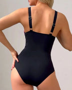 Willluxe® Chic Striped Colorblock One-Piece Swimsuit with Waist Detail