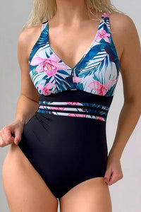 Willluxe® Chic Striped Colorblock One-Piece Swimsuit with Waist Detail