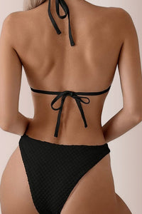 Willluxe® Textured Pearl Strap Halter Bikini Set