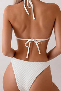 Willluxe® Textured Pearl Strap Halter Bikini Set