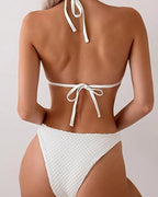 Willluxe® Textured Pearl Strap Halter Bikini Set