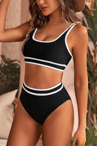 Willluxe® Sporty Contrast Trim High-Waisted Bikini Set