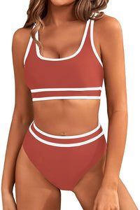 Willluxe® Sporty Contrast Trim High-Waisted Bikini Set