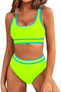 Willluxe® Sporty Contrast Trim High-Waisted Bikini Set