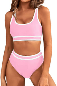 Willluxe® Sporty Contrast Trim High-Waisted Bikini Set