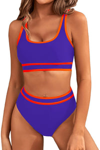 Willluxe® Sporty Contrast Trim High-Waisted Bikini Set